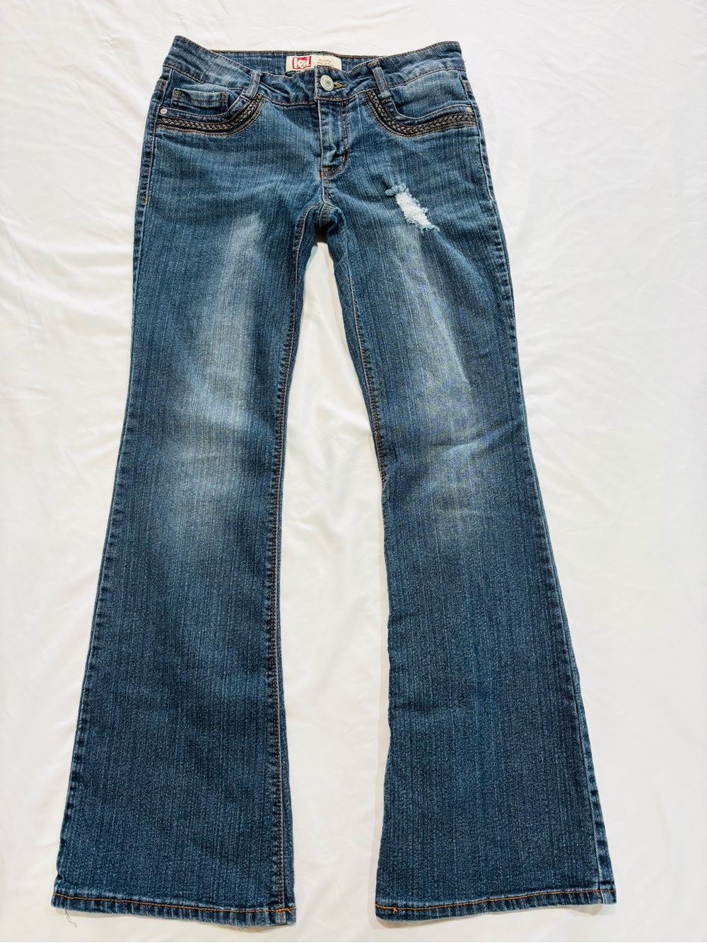 Vintage L.e.i Ashley Low Rise Flare Flap Pocket Detail Medium Wash 2000s Y2K